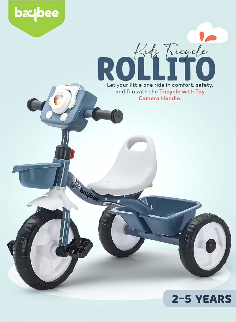 بيبي دراجة ثلاثية العجلات للأطفال من روليتو، دراجة ذكية قابلة للتوصيل والتشغيل، مزودة بسلال تخزين أمامية وخلفية، دراجة ثلاثية العجلات بثلاث عجلات، دراجة ثلاثية العجلات للأطفال من عمر سنتين إلى خمس سنوات، لون أزرق - Image 3