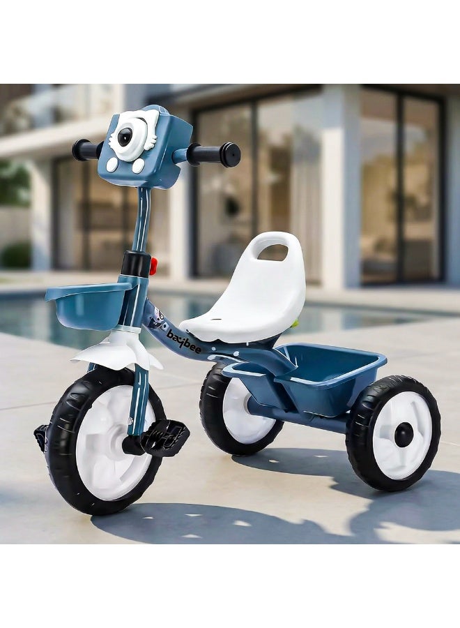 بيبي دراجة ثلاثية العجلات للأطفال من روليتو، دراجة ذكية قابلة للتوصيل والتشغيل، مزودة بسلال تخزين أمامية وخلفية، دراجة ثلاثية العجلات بثلاث عجلات، دراجة ثلاثية العجلات للأطفال من عمر سنتين إلى خمس سنوات، لون أزرق - Image 1