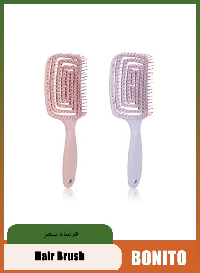 BONITO 2 PCS Curved Vent Hair Brush, Anti Static Detangling nylon Massage Brushes, Blow Dryer Brush Hairdressing Styling Tools - Image 1