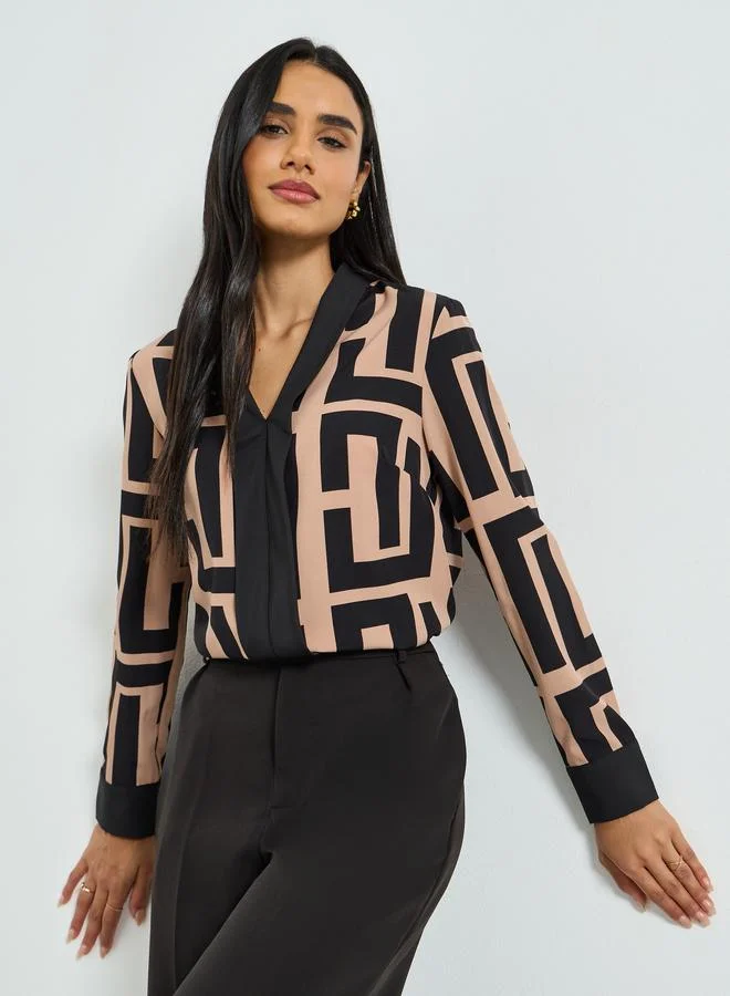Take Two Multi Geometric Print Long Sleeve Top
