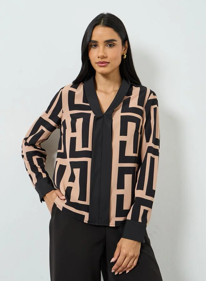 Take Two Multi Geometric Print Long Sleeve Top