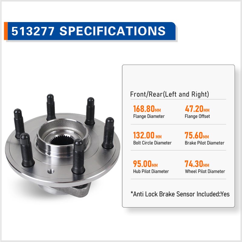 PAROD Pair 513277 Wheel Bearing and Hub Assembly Front/Rear Compatible with 08-17 Buick Enclave, 09-17 Chevy Traverse, 07-16 GMC Acadia, 07-10 Saturn Outlook 6 Lugs w/ABS - Image 5