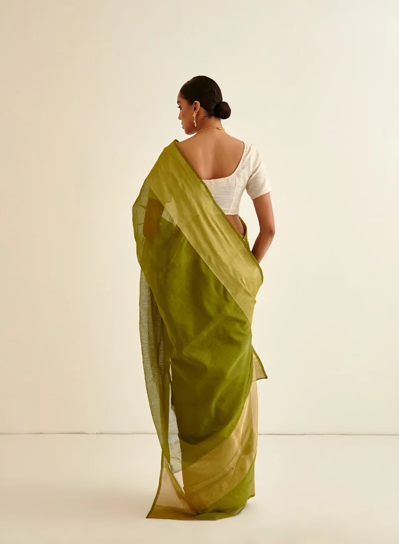 أبهشتي Banarasi Woven sari with contrasting border-Sheen Green