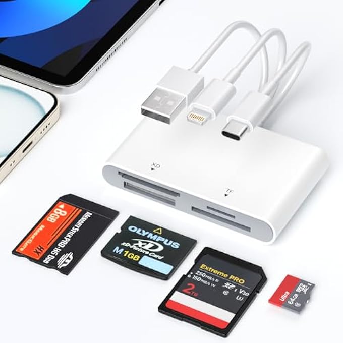 rayihni MEMORY STICK PRO DUO ADAPTER - 4 IN 1 SD/MICRO SD/MS/XD-PICTURE-CARD MULTI CARD READER CAMERA PHONE ADAPTER WITH L/C/USB OTG, USE FOR IPHONE 16/15/14 IPAD MAC ANDROID PC MEMORY STICK PRO DUO MARK2 - Image 1