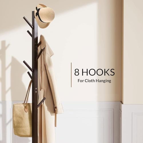 LEOPAX Bamboo Coat Hanger|Free Standing Tree Shaped Coat Stand With 8 Hooks For Hanging Coats, Hats, Bag|Cloth Stand For Bedroom&Living Room|Assorted Color, 1 Piece (50 X 50 X 151Cm) - Image 4