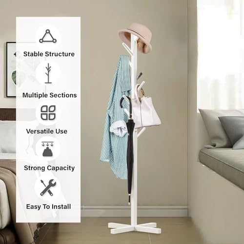 LEOPAX Bamboo Coat Hanger|Free Standing Tree Shaped Coat Stand With 8 Hooks For Hanging Coats, Hats, Bag|Cloth Stand For Bedroom&Living Room|Assorted Color, 1 Piece (50 X 50 X 151Cm) - Image 3