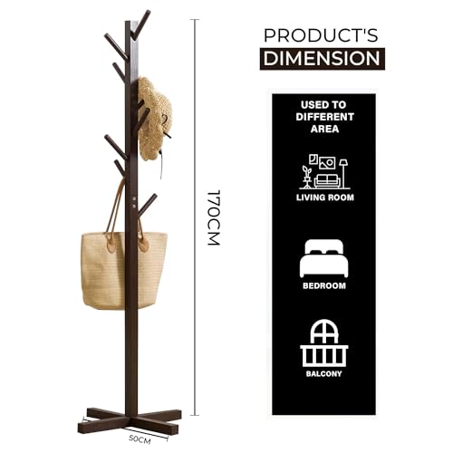 LEOPAX Bamboo Coat Hanger|Free Standing Tree Shaped Coat Stand With 8 Hooks For Hanging Coats, Hats, Bag|Cloth Stand For Bedroom&Living Room|Assorted Color, 1 Piece (50 X 50 X 151Cm) - Image 5
