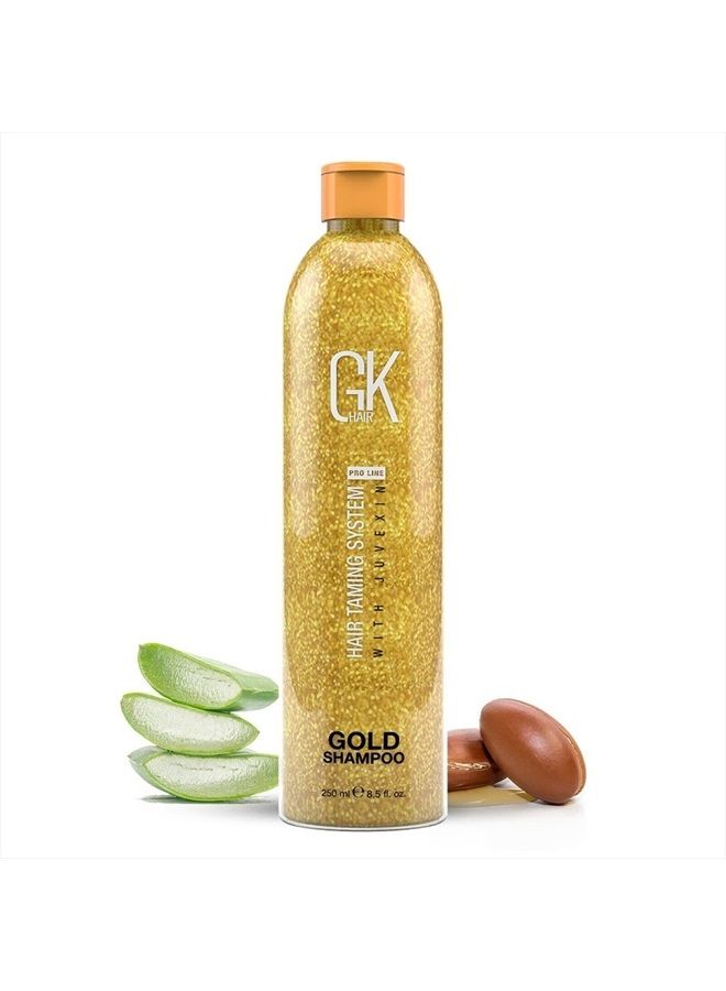 GK Hair Global Keratin Gold Shampoo (8.5 Fl Oz/250ml) Hair Moisturizing Shine and Protection With Argan Oil, Shea Butter, Natural Oils All Hair Types - Image 1