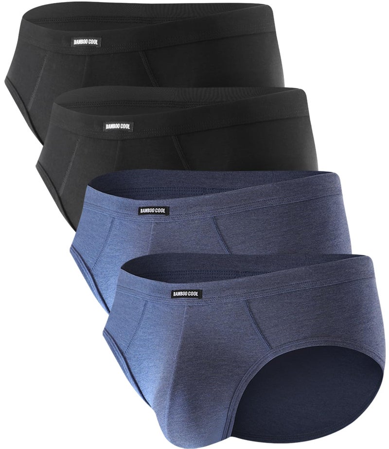 BAMBOO COOL Men's Tagless Briefs Coverd Waistband Comfort Soft Underwear with Contour Pouch Breathable Underpants, Multipacks Black,blue - Image 1