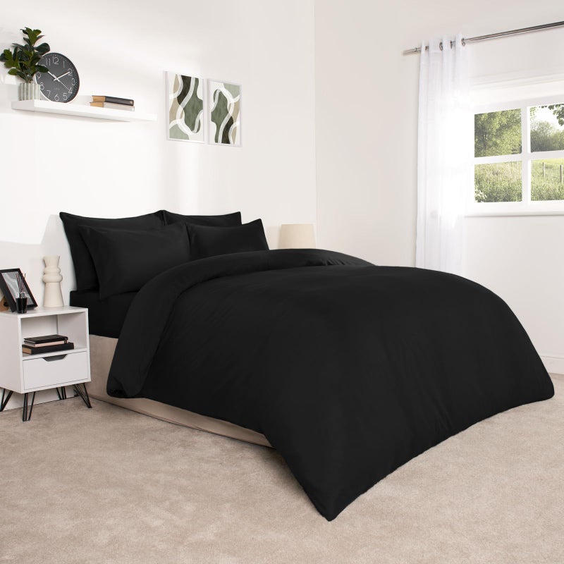 Brentfords Black Soft  Breathable Microfibre Bed Set  Single Duvet Cover Set  Plain Dyed Quilt Bedding With Pillowcase