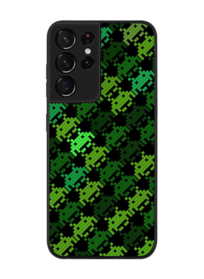 Stylizedd Rugged Black edge case for Samsung Galaxy S21 Ultra 5G Slim fit Soft Case Flexible Rubber Edges Anti Drop TPU Gel Thin Cover - Invader Matrix - Image 1