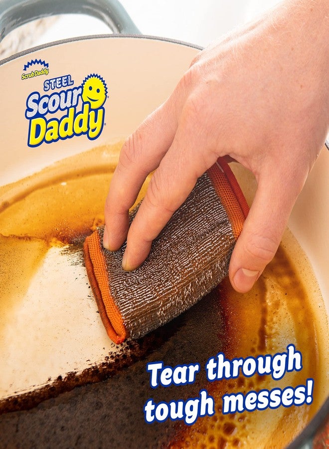 Scrub Daddy Steel Scour Pads - Scour Daddy Steel - Stainless Steel Scouring Pads for Dishes, Pots, Pans and Grill, Scrubbers for Kitchen and Bathroom, Soft in Warm Water, Firm in Cold - 2ct - Image 2