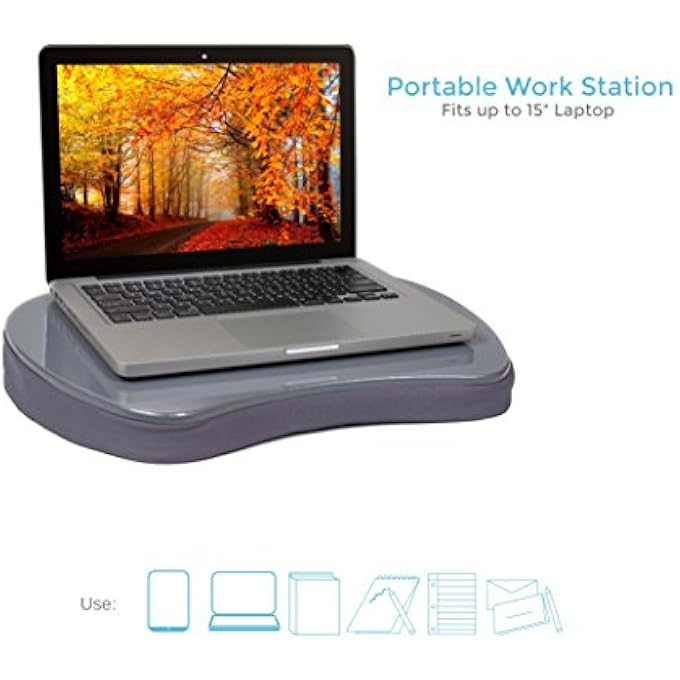 rayihni MINI LAP DESK WITH MEMORY FOAM CUSHION | HANDLE | FITS LAPTOPS UP TO 15" | WORK FROM HOME | SILVER | PORTABLE TRAVEL DESK | READING WRITING AND COLORING - Image 3