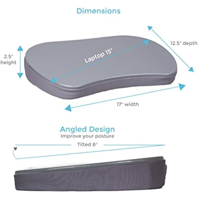 rayihni MINI LAP DESK WITH MEMORY FOAM CUSHION | HANDLE | FITS LAPTOPS UP TO 15" | WORK FROM HOME | SILVER | PORTABLE TRAVEL DESK | READING WRITING AND COLORING - Image 2