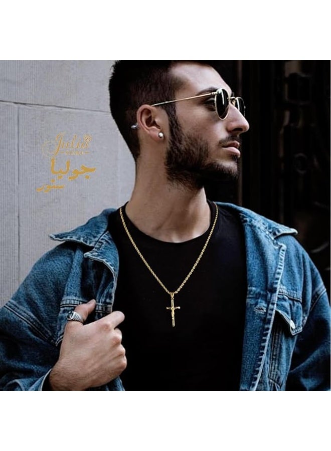 Julia Store 18K Gold Plated Stainless Steel Faith Orthodox Catholic Cross Jesus Christ Twist Rope Chain Trendy Dainty Simple Link Necklaces for Women Men Cross Chain Crucifix Necklace Women - Image 2