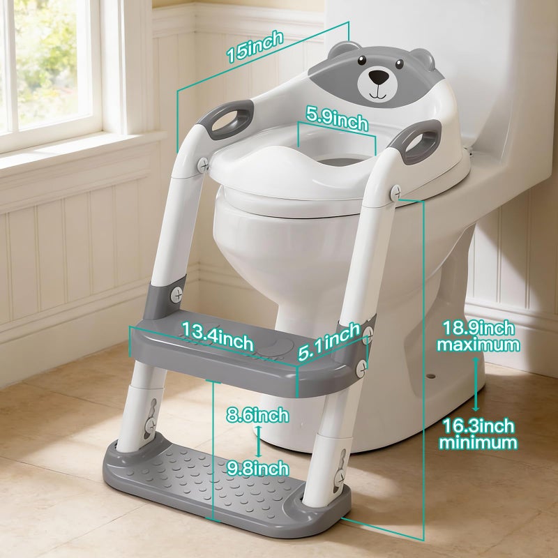 SKYROKU Toilet Potty Training Seat with Step Stool Ladder, Toddler Potty Seat for Kids and Toddler Boys Girls, Splash Guard and Safety Handles(Grey) - Image 2