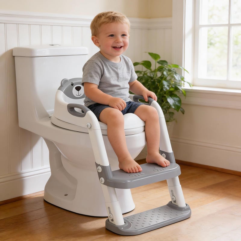 SKYROKU Toilet Potty Training Seat with Step Stool Ladder, Toddler Potty Seat for Kids and Toddler Boys Girls, Splash Guard and Safety Handles(Grey) - Image 5