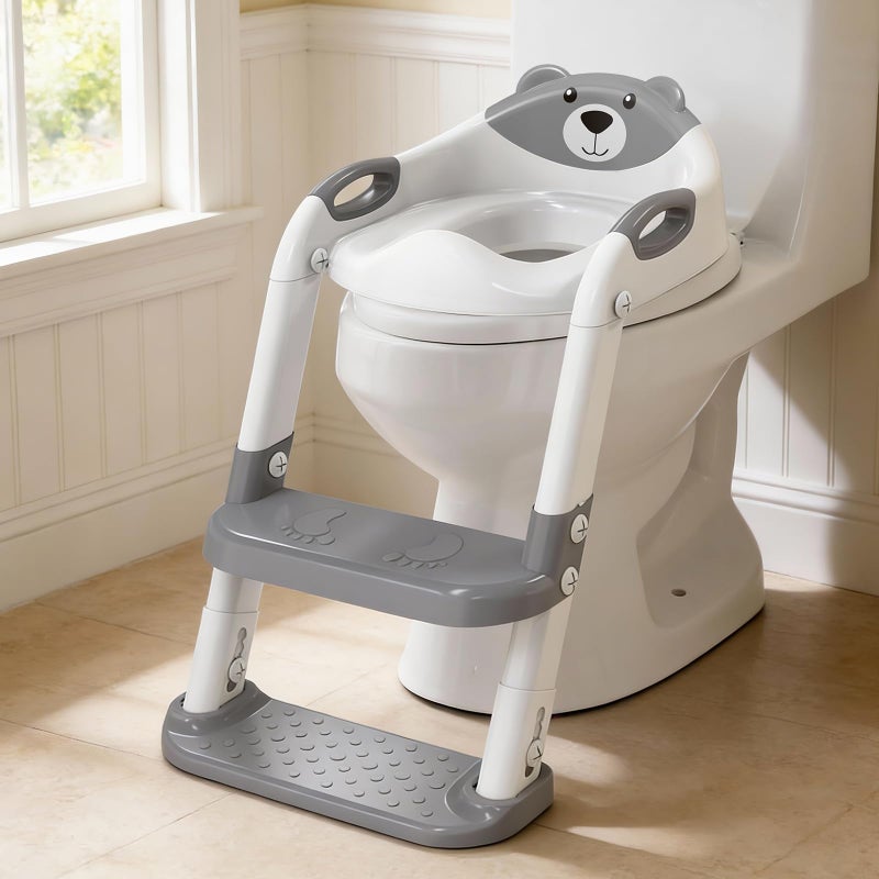 SKYROKU Toilet Potty Training Seat with Step Stool Ladder, Toddler Potty Seat for Kids and Toddler Boys Girls, Splash Guard and Safety Handles(Grey) - Image 1