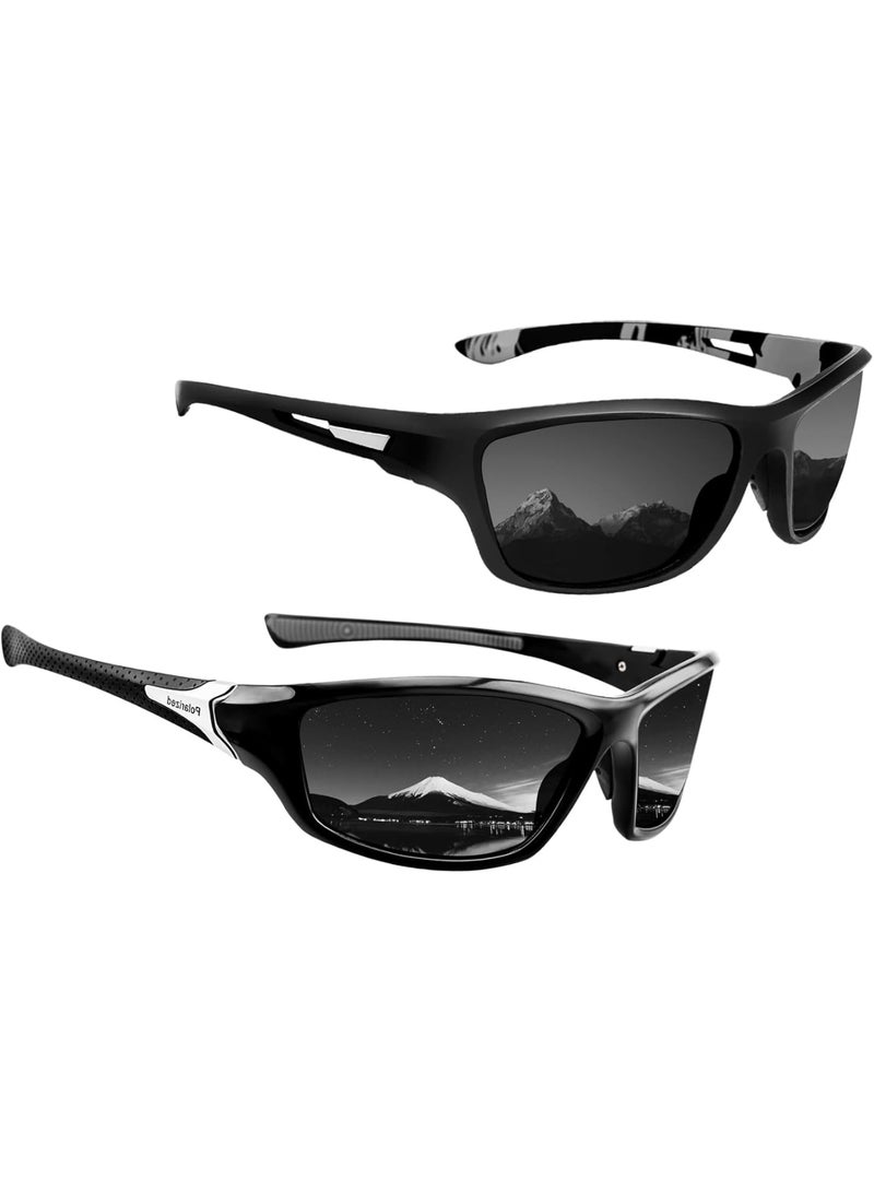SOLARAE 2 PCS 2 Style Polarized Sports Sunglasses, Sunglasses Cycling Running Fishing Goggles Unbreakable Frame, for Men, Sun Glasses Mixed Style UV Protection Fan Sports Sunglasses - Image 1