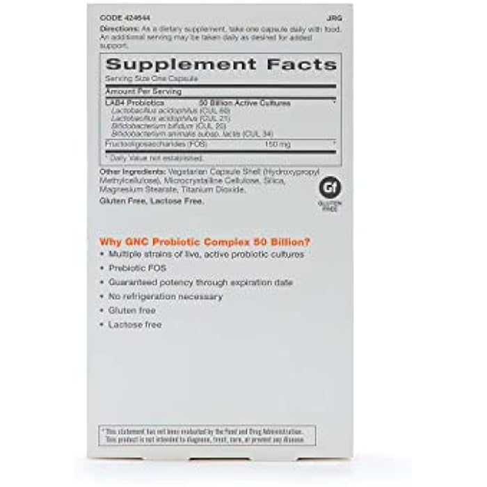 GNC Probiotic Complex Daily Need Supplement, Provides Digestive and Immune Support, 50 Billion CFUs, 60 Vegetarian Capsules, 60 Servings - Image 2