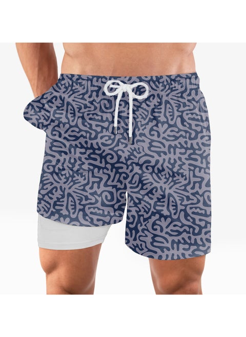 Dark Camouflage Printed Polyester Waterproof Swimming Wear.