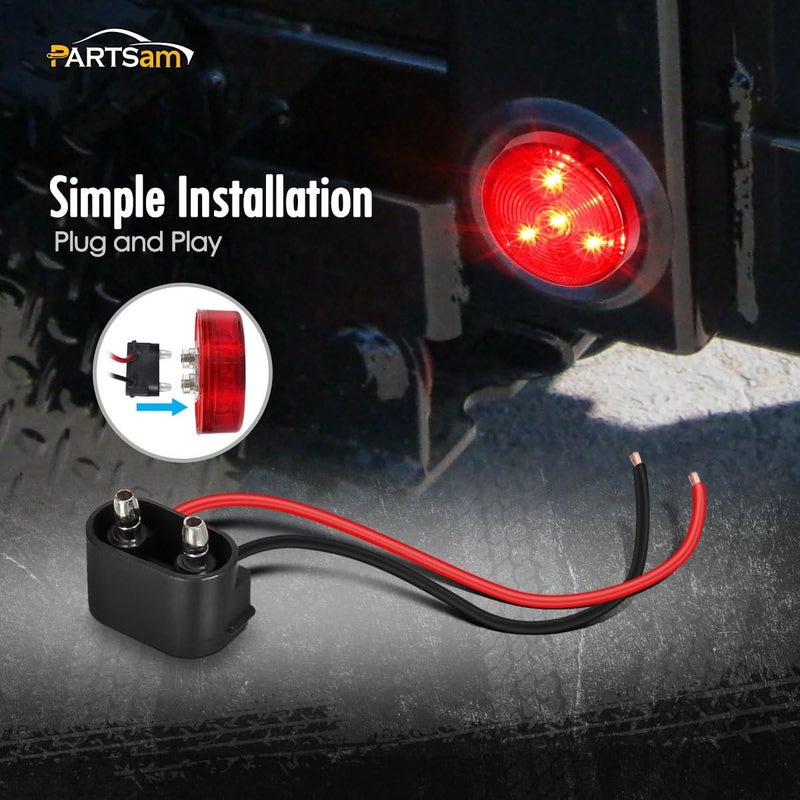 Partsam 2pcs Red Led Trailer 2" Round w/Plug & Grommet Kits, Marker, Flush Mount, Sealed 2" Round Led Marker Lights for RV Trucks - Image 4