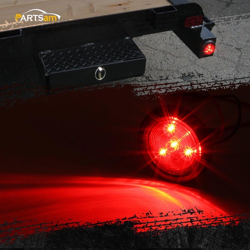 Partsam 2pcs Red Led Trailer 2" Round w/Plug & Grommet Kits, Marker, Flush Mount, Sealed 2" Round Led Marker Lights for RV Trucks - Image 3