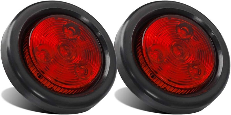 Partsam 2pcs Red Led Trailer 2" Round w/Plug & Grommet Kits, Marker, Flush Mount, Sealed 2" Round Led Marker Lights for RV Trucks - Image 1