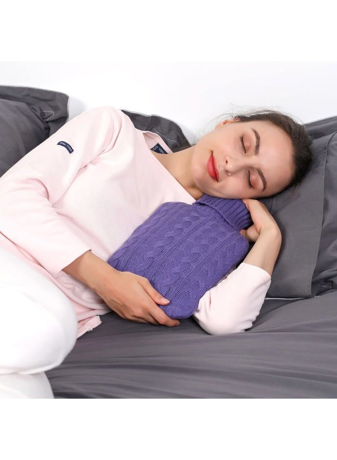 samply Hot Water Bottle- 2 Liter Water Bag with Knitted Cover,Transparent Purple - Image 2