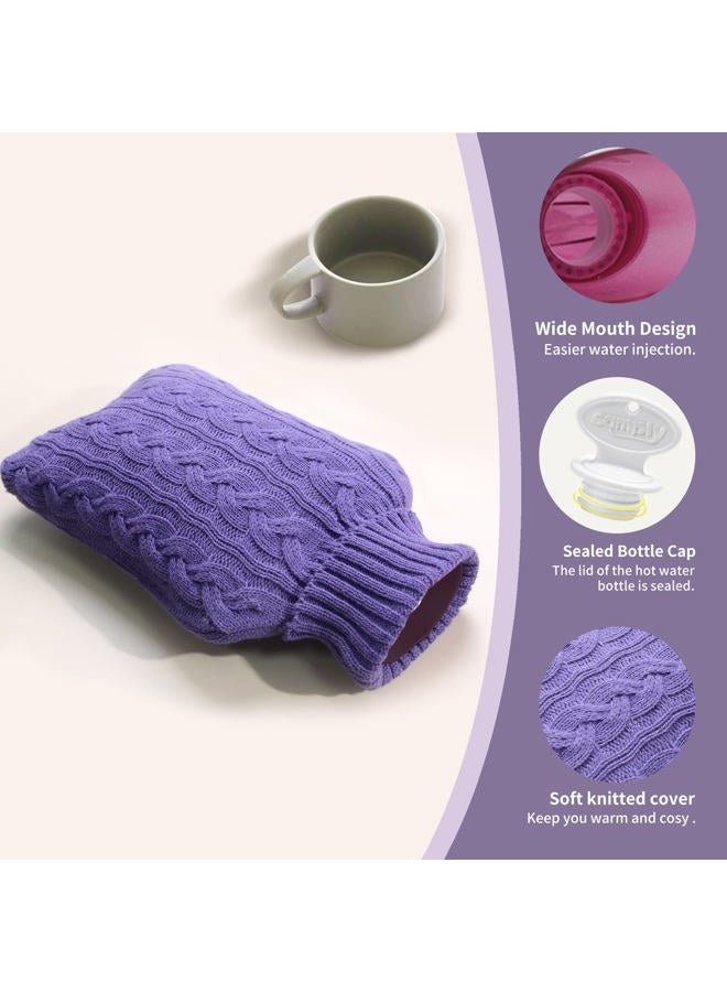 samply Hot Water Bottle- 2 Liter Water Bag with Knitted Cover,Transparent Purple - Image 5