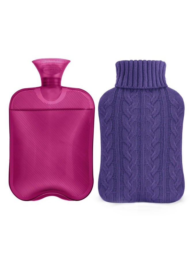 samply Hot Water Bottle- 2 Liter Water Bag with Knitted Cover,Transparent Purple - Image 1