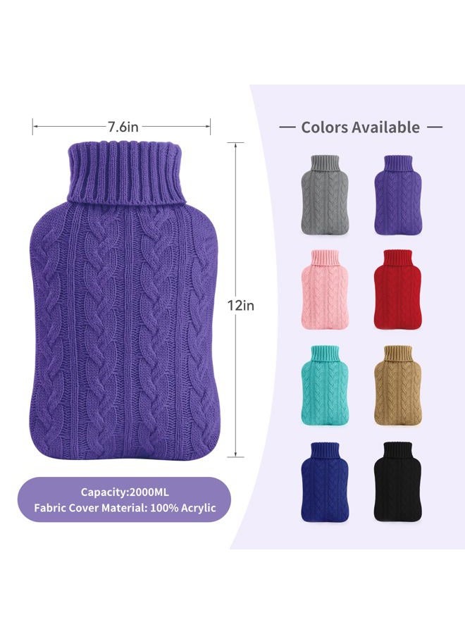 samply Hot Water Bottle- 2 Liter Water Bag with Knitted Cover,Transparent Purple - Image 3