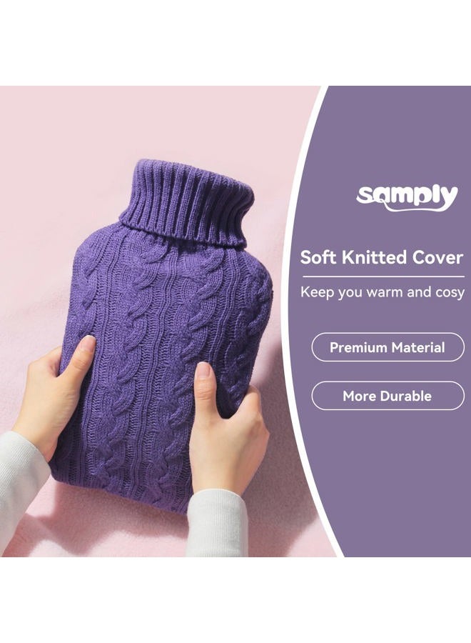 samply Hot Water Bottle- 2 Liter Water Bag with Knitted Cover,Transparent Purple - Image 4