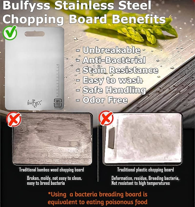 Bulfyss Large Food Grade Stainless Steel Chopping Cutting Board for Kitchen,Vegetables,Doughing (1 Year Warranty) (Large) - Image 4