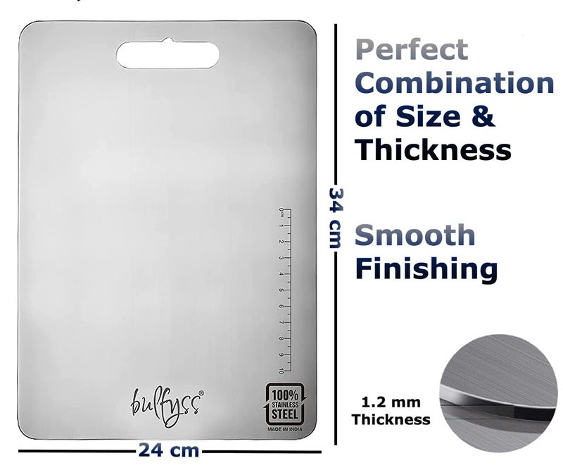 Bulfyss Large Food Grade Stainless Steel Chopping Cutting Board for Kitchen,Vegetables,Doughing (1 Year Warranty) (Large) - Image 3