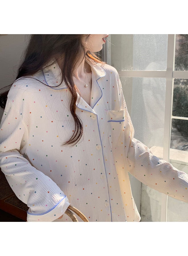 LANG SHA Langsha Women's Autumn New Cloud Cotton Casual Long Sleeve Long Pants Pajama Set - Image 3