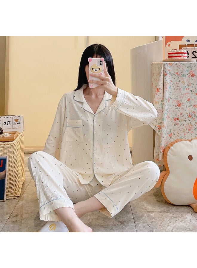 LANG SHA Langsha Women's Autumn New Cloud Cotton Casual Long Sleeve Long Pants Pajama Set - Image 1
