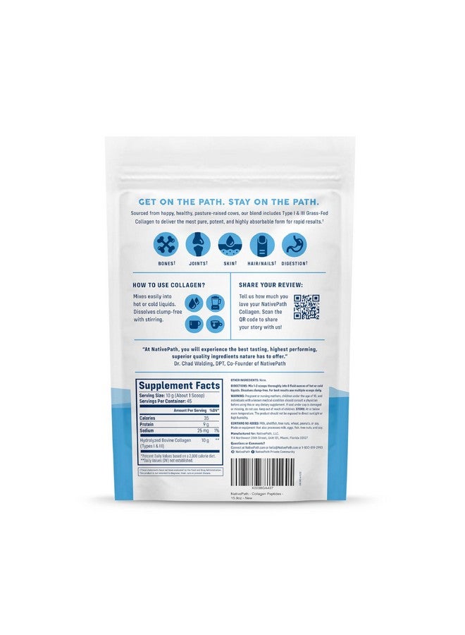 NativePath Collagen Peptides Protein - Hydrolyzed Type 1 & 3 Collagen Powder for Skin, Hair, Nails - 15.9 oz (45 Servings) - Image 2