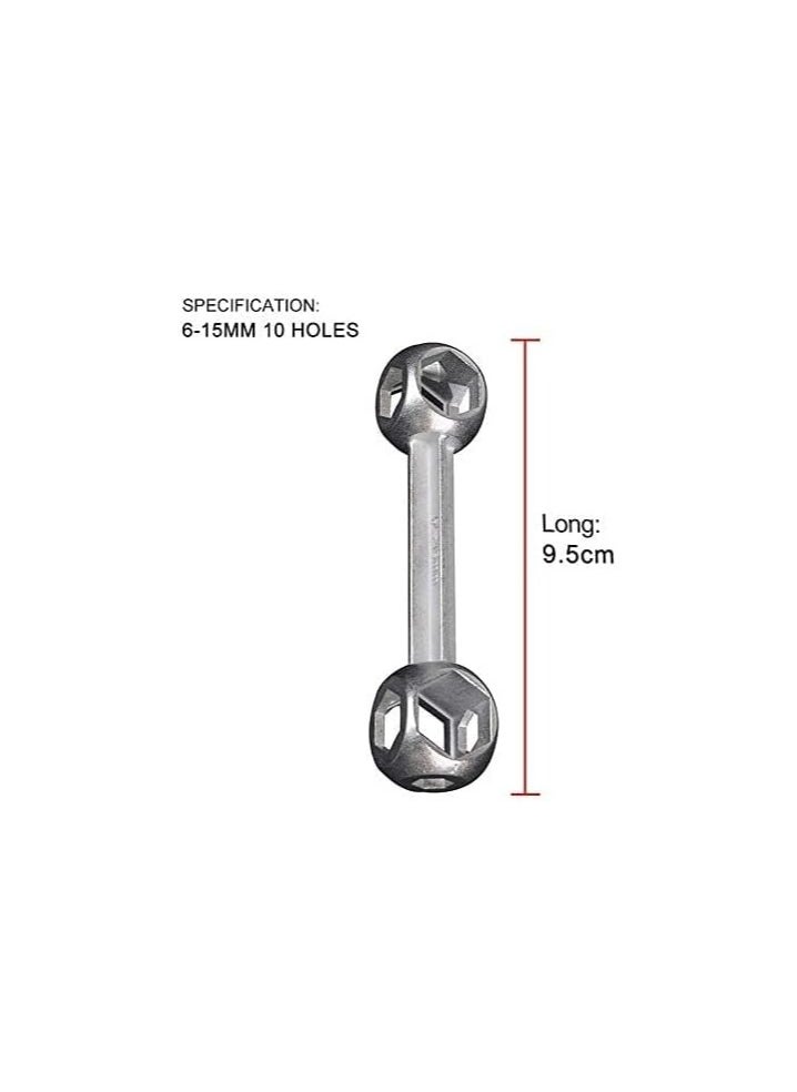 10 in 1 Bicycle Mini Pocket Spanner Gadget Multipurpose Bike Cycle Multi Repair Tool Keychain Scooter Garage Hexagon Bone Shaped Wrench