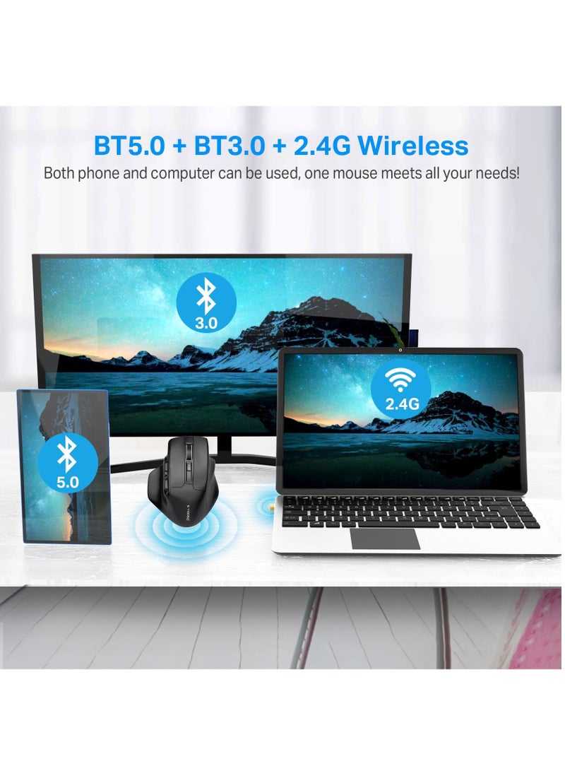 E-YOOSO Bluetooth Wireless Mouse, 3 Modes Bluetooth 5.0&3.0 Mouse,5-Level 4800 Dpi, 6 Button Big Ergo Computer Mouse, Cordless Mouse for Laptop, Mac, Chrome, PC - Image 3