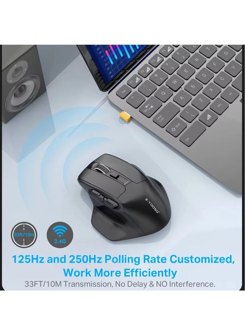 E-YOOSO Bluetooth Wireless Mouse, 3 Modes Bluetooth 5.0&3.0 Mouse,5-Level 4800 Dpi, 6 Button Big Ergo Computer Mouse, Cordless Mouse for Laptop, Mac, Chrome, PC - Image 2