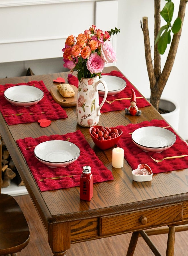 Artoid Mode Red Heart Placemats, 12x18 Inch Seasonal Soft Plush Faux Fur Wool Table Mats for Party Kitchen Dining Decoration Set of 4 - Image 5