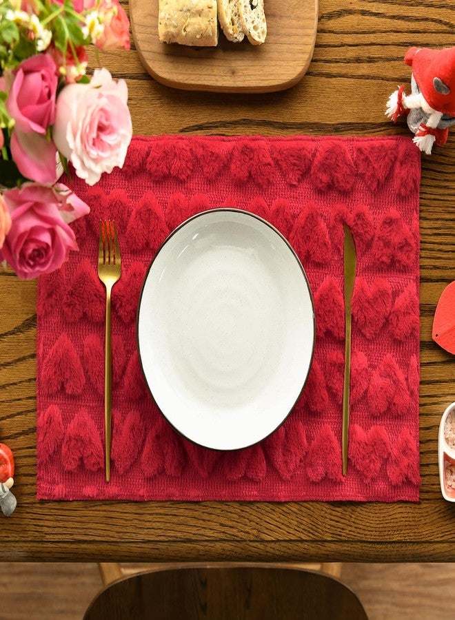 Artoid Mode Red Heart Placemats, 12x18 Inch Seasonal Soft Plush Faux Fur Wool Table Mats for Party Kitchen Dining Decoration Set of 4 - Image 2