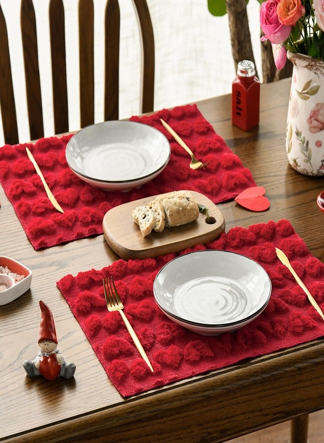 Artoid Mode Red Heart Placemats, 12x18 Inch Seasonal Soft Plush Faux Fur Wool Table Mats for Party Kitchen Dining Decoration Set of 4 - Image 4