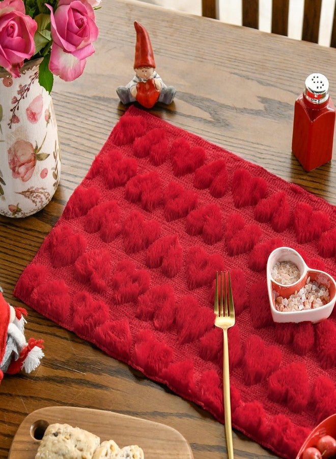 Artoid Mode Red Heart Placemats, 12x18 Inch Seasonal Soft Plush Faux Fur Wool Table Mats for Party Kitchen Dining Decoration Set of 4 - Image 3