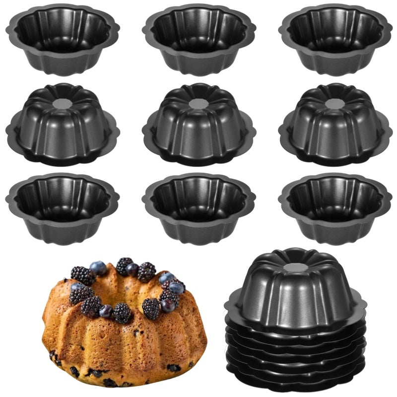 Homaisson 16 Pcs Mini Fluted Tube Pan small Cake Pans 45Inch Carbon Steel Mini Flan Molds Pan Nonstick Cake Pan Reusable small Tube Oven Baking Mold for Cupcake Bread Bavarois Brownie - Image 2
