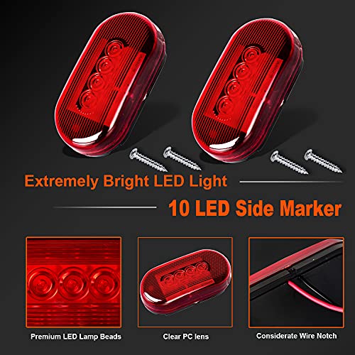 nifeida 2Pcs 4x2 Oval Red LED Side Marker Light 10 Diodes Surface Mount Waterproof Clearance Lights For RV Trailer Truck Camper Identification Light, Black Base - Image 2