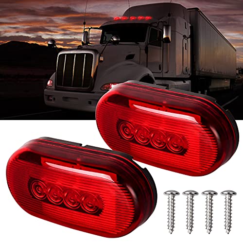 nifeida 2Pcs 4x2 Oval Red LED Side Marker Light 10 Diodes Surface Mount Waterproof Clearance Lights For RV Trailer Truck Camper Identification Light, Black Base - Image 1
