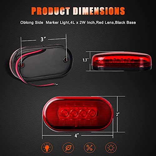 nifeida 2Pcs 4x2 Oval Red LED Side Marker Light 10 Diodes Surface Mount Waterproof Clearance Lights For RV Trailer Truck Camper Identification Light, Black Base - Image 5