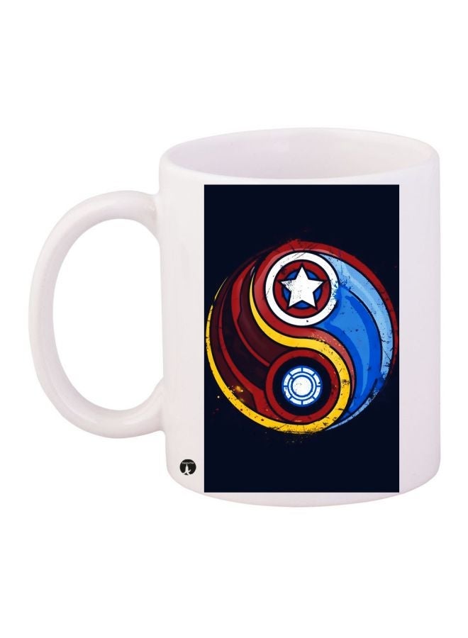 Iron Man And Captain America Logo Printed Coffee Mug White/Red/Blue 11ounce